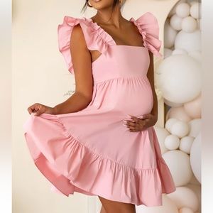 Dolly Daze Pink Maternity Ruffle Sleeve Babydoll Mini Dress